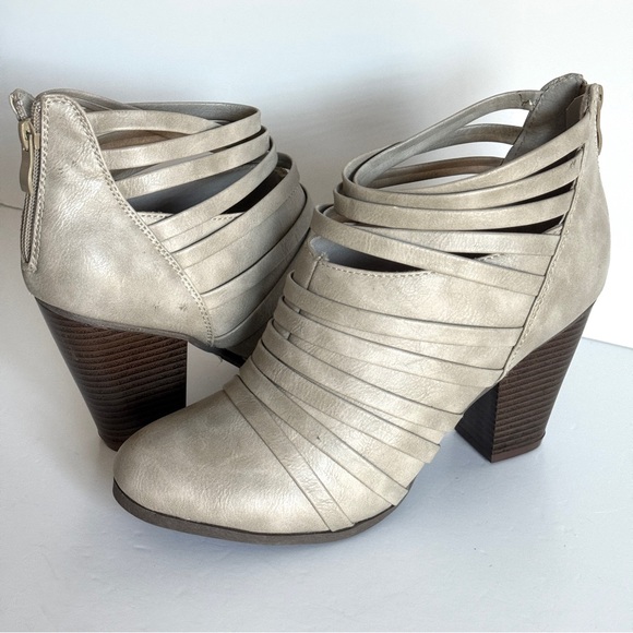 JC Grey Women's Strappy Heeled Ankle Boots Block Heel - Taupe Size 10 - Picture 7 of 13